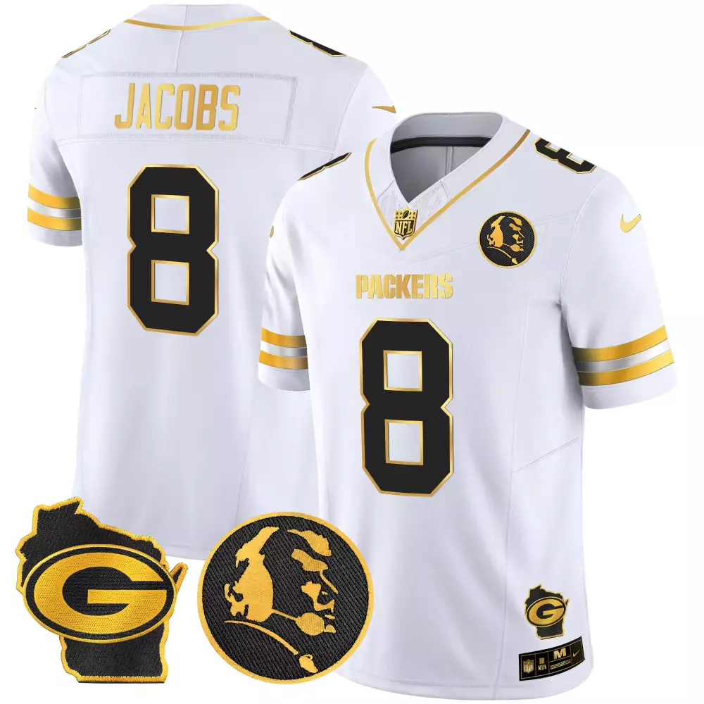 josh jacobs white gold mens green bay packers 100th season home patch gold vapor limited jersey all stitched