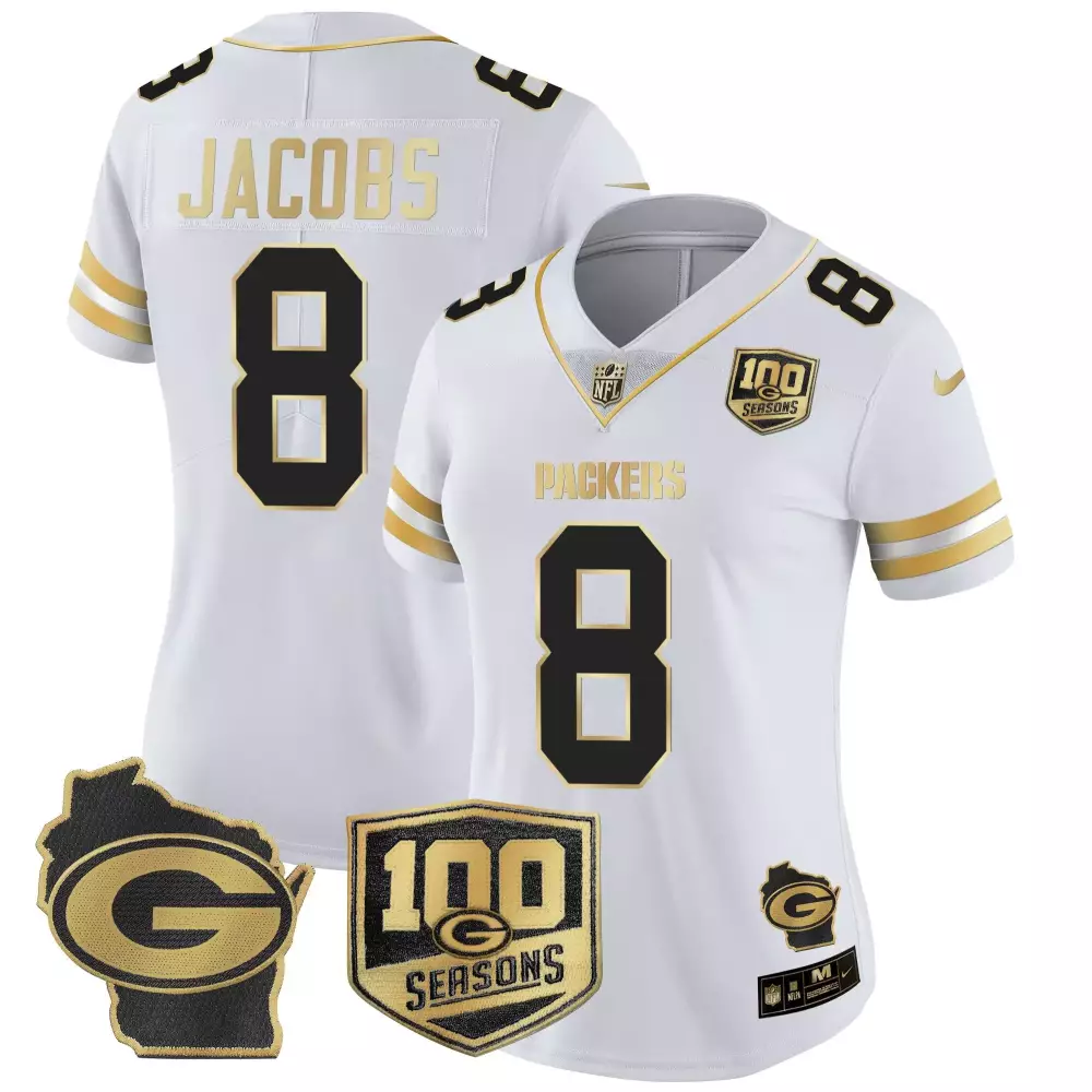 josh jacobs white gold mens green bay packers 100th season home patch gold vapor limited jersey all stitched