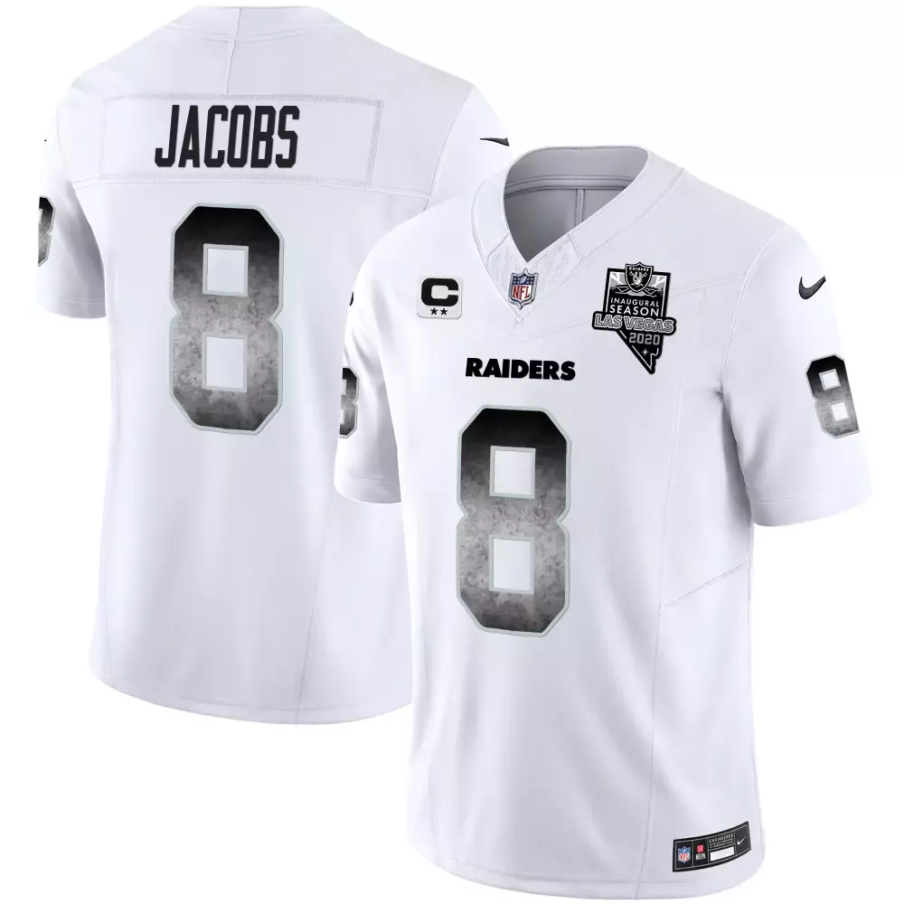 josh jacobs white mens las vegas raiders 2023 nevada silver state patch vapor jersey all stitched 1
