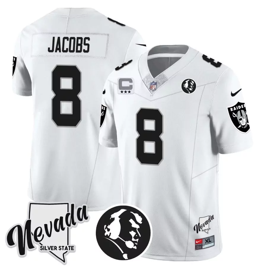 josh jacobs white mens las vegas raiders 2023 nevada silver state patch vapor jersey all stitched 1