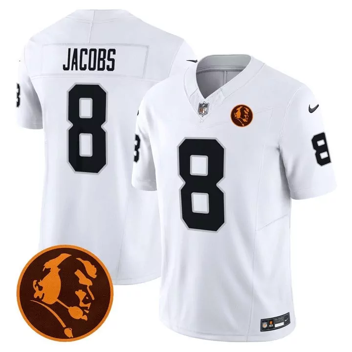 josh jacobs white mens las vegas raiders 2023 nevada silver state patch vapor jersey all stitched 1