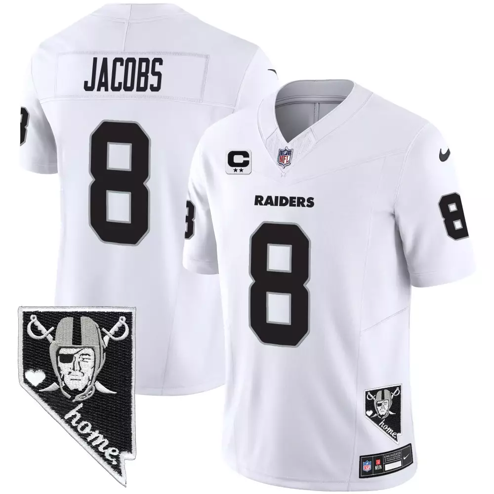 josh jacobs white mens las vegas raiders 2023 nevada silver state patch vapor jersey all stitched 1