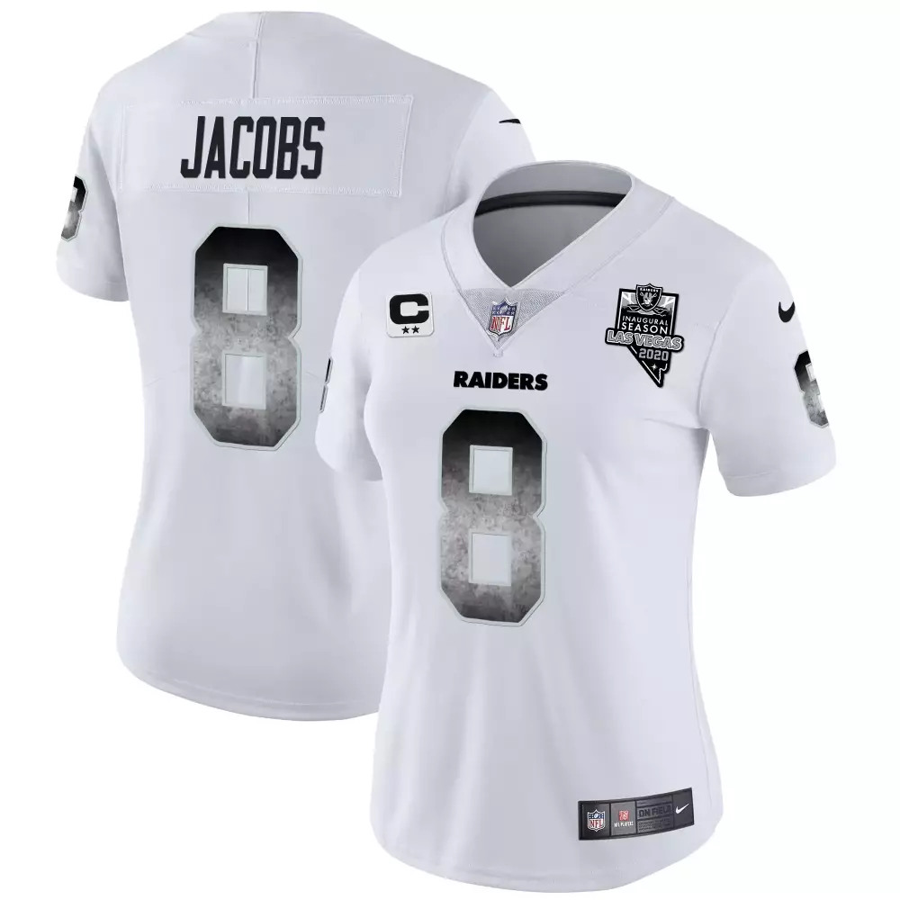josh jacobs white womens las vegas raiders arch smoke vapor jersey all stitched