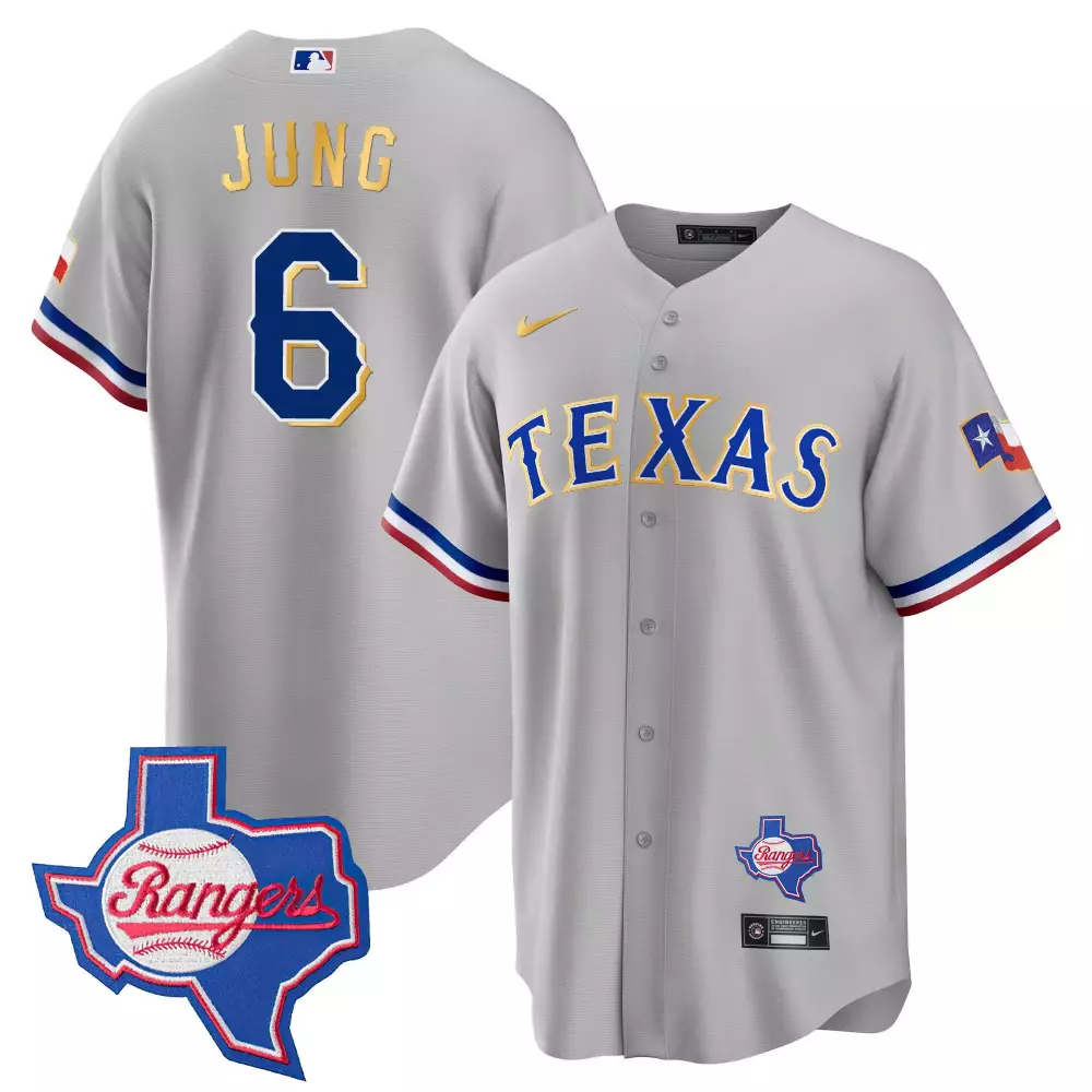 josh jung gray mens texas rangers gold trim cool base jersey texas patch all stitched