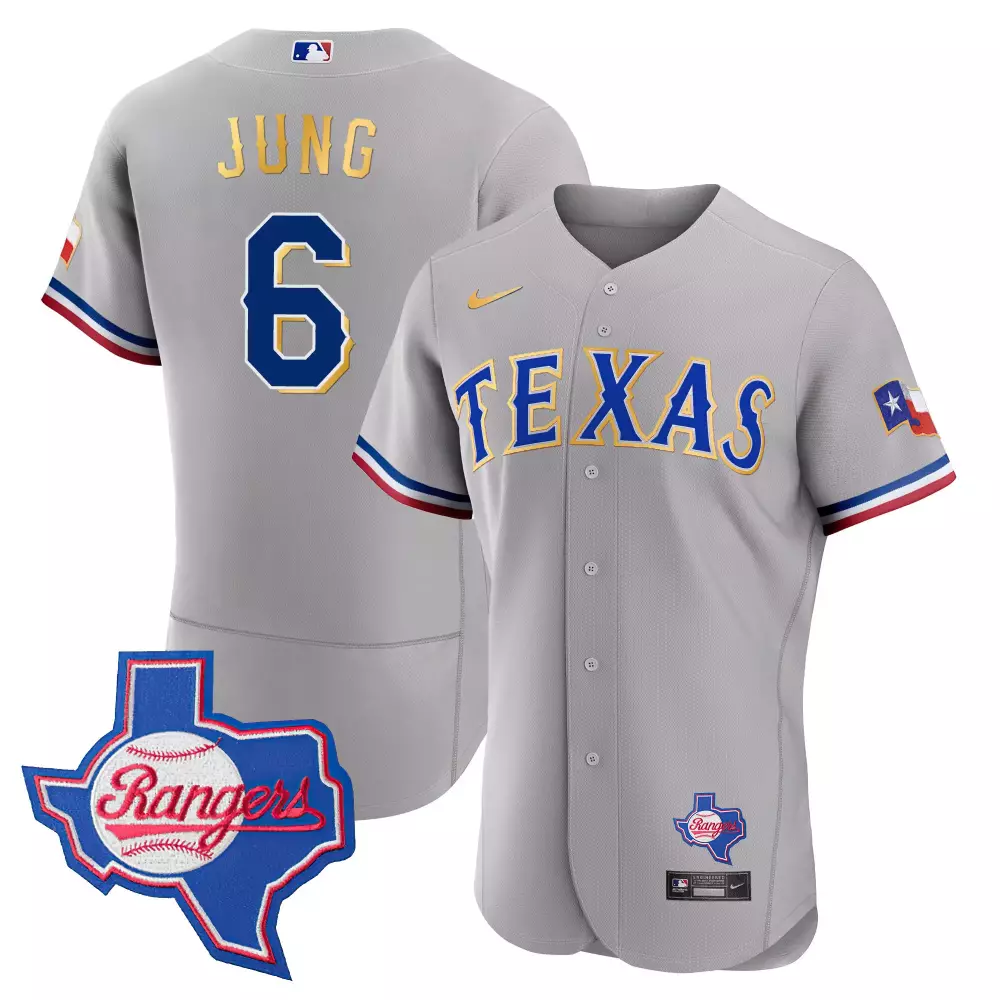 josh jung gray mens texas rangers gold trim cool base jersey texas patch all stitched