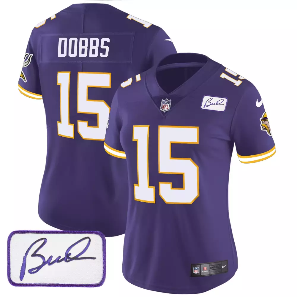 Joshua Dobbs Purple Women's Vikings Bud Grant Patch Classic Limited Jersey | All Stitched Fan Gear for Women & Youth
