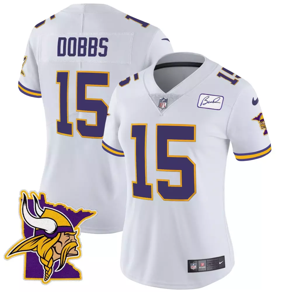 Joshua Dobbs White Women's Vikings Bud Grant Patch Classic Limited Jersey | All Stitched Fan Gear for Women & Youth