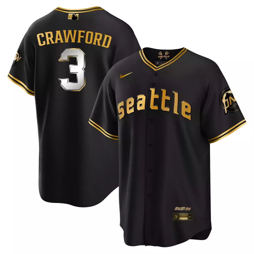 jp crawford cool black gold mens seattle mariners 2023 city connect gold fan made jersey all stitched