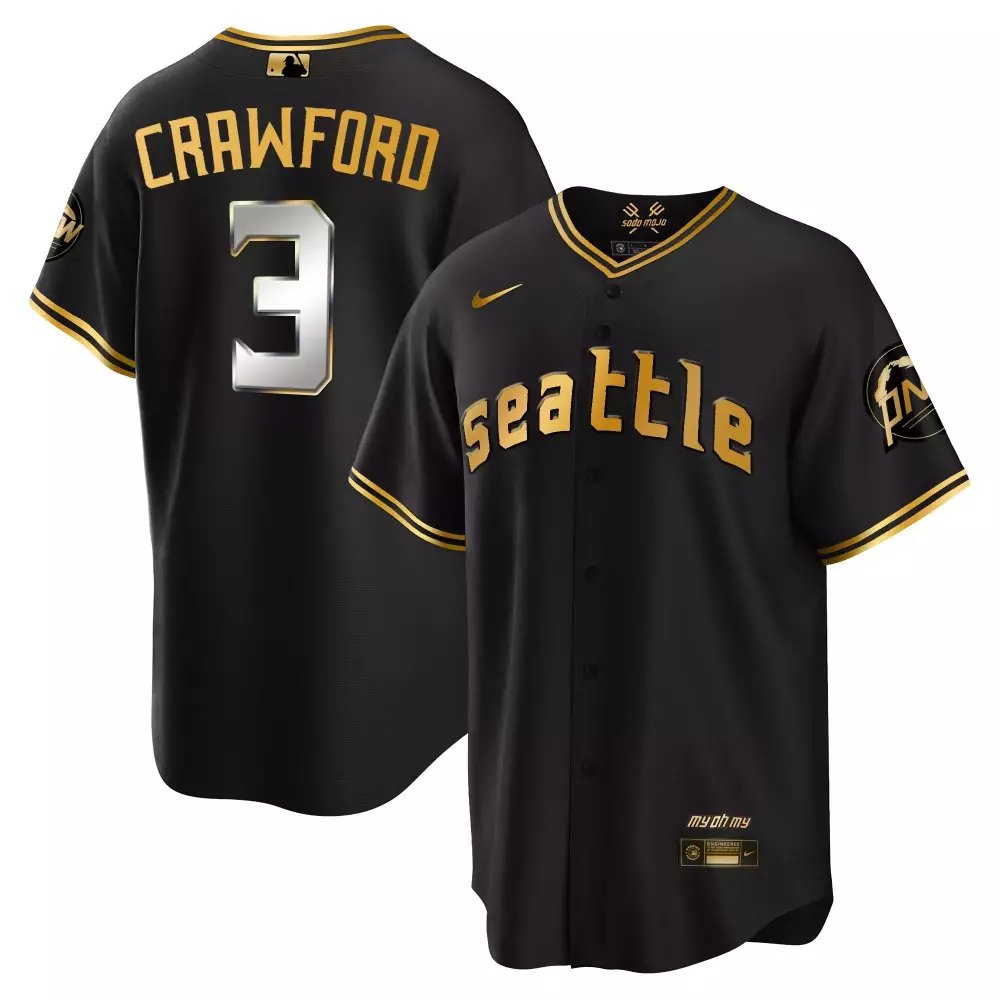 jp crawford cool black gold mens seattle mariners 2023 city connect gold fan made jersey all stitched