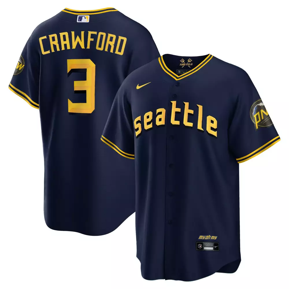 jp crawford cool black gold mens seattle mariners 2023 city connect gold fan made jersey all stitched