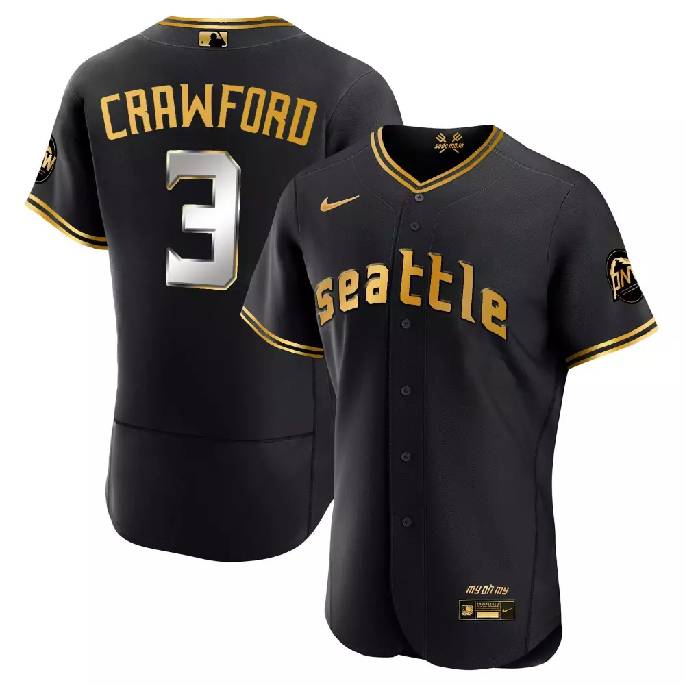 jp crawford flex black gold mens seattle mariners 2023 city connect gold jersey all stitched