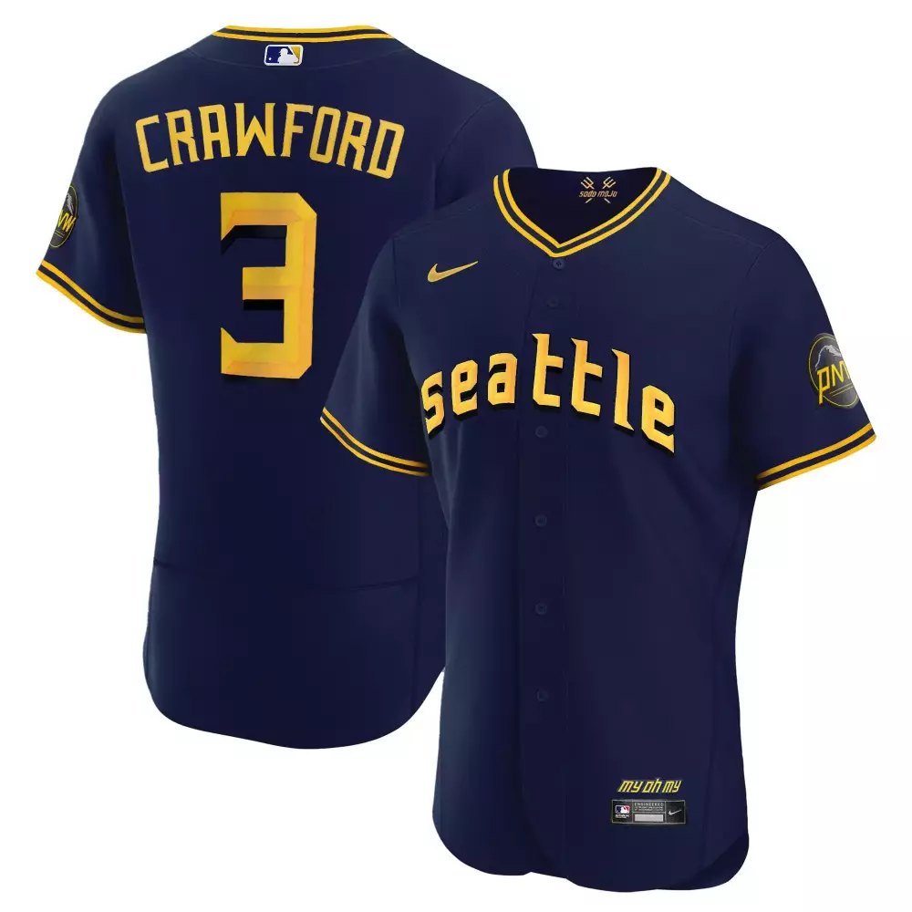 jp crawford flex black gold mens seattle mariners 2023 city connect gold jersey all stitched