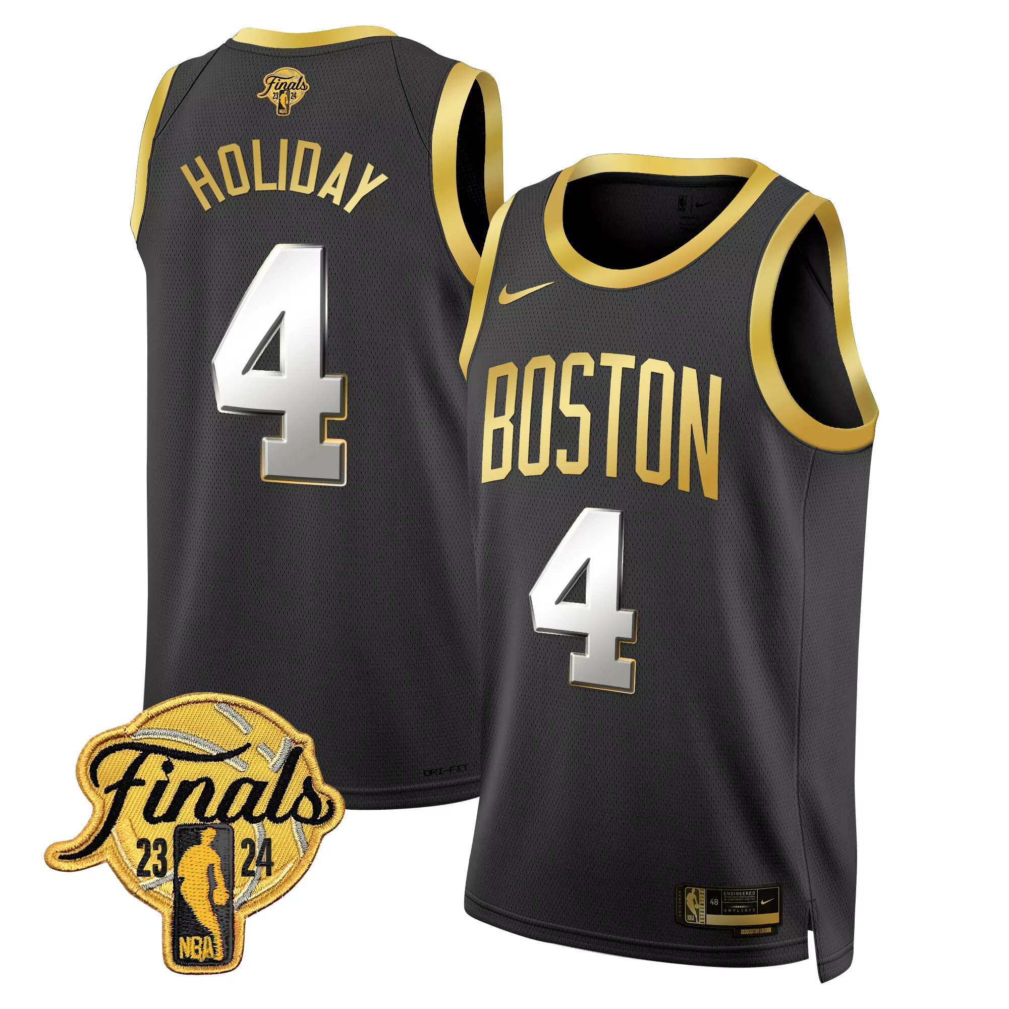 jrue holiday black gold mens boston celtics 2024 finals patch swingman jersey all stitched