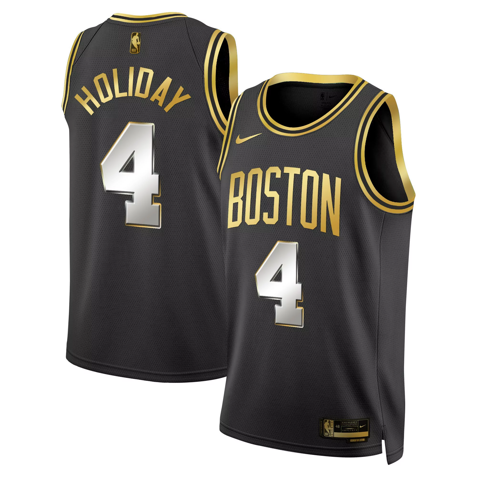 jrue holiday black gold mens boston celtics 2024 finals patch swingman jersey all stitched