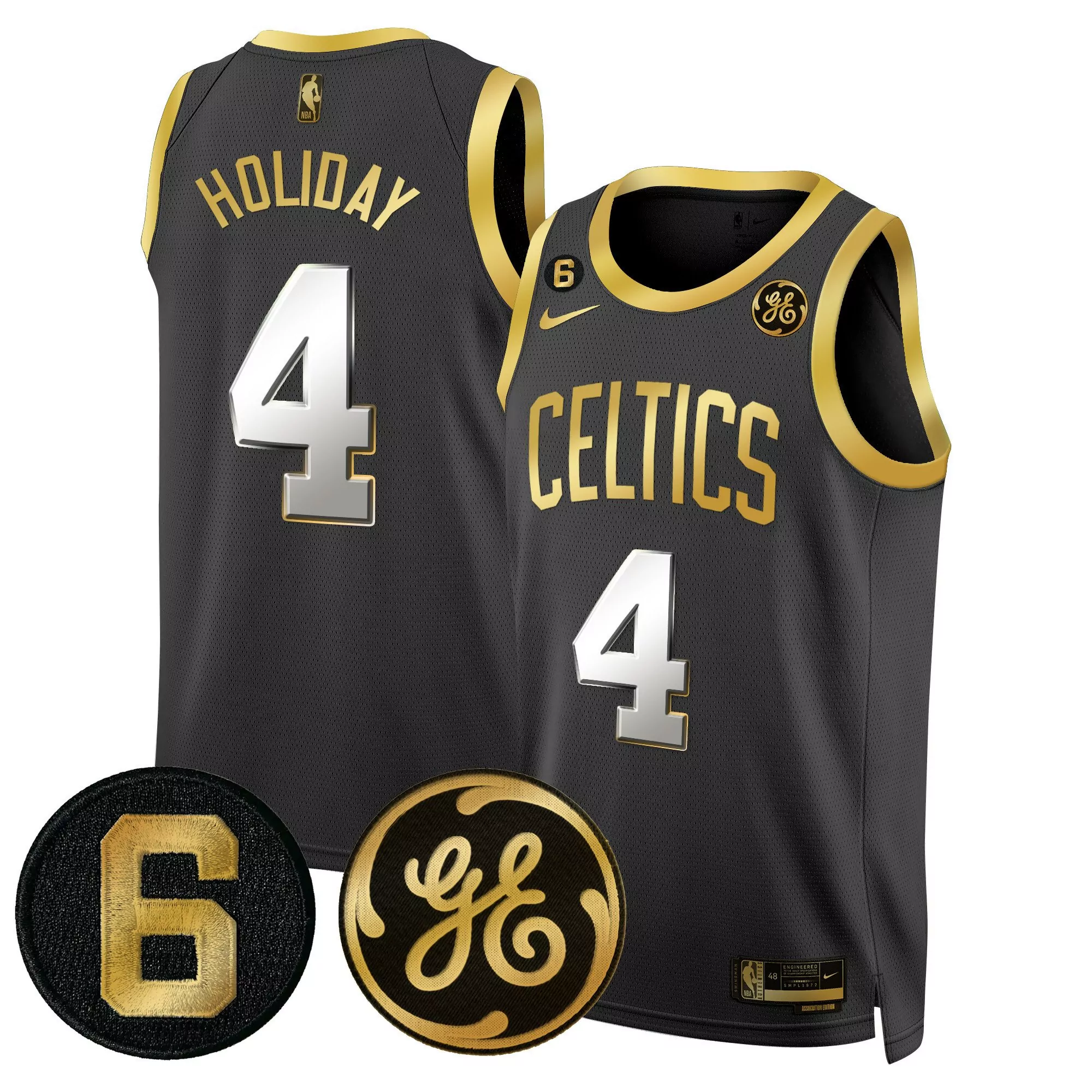 jrue holiday black gold mens boston celtics 2024 finals patch swingman jersey all stitched