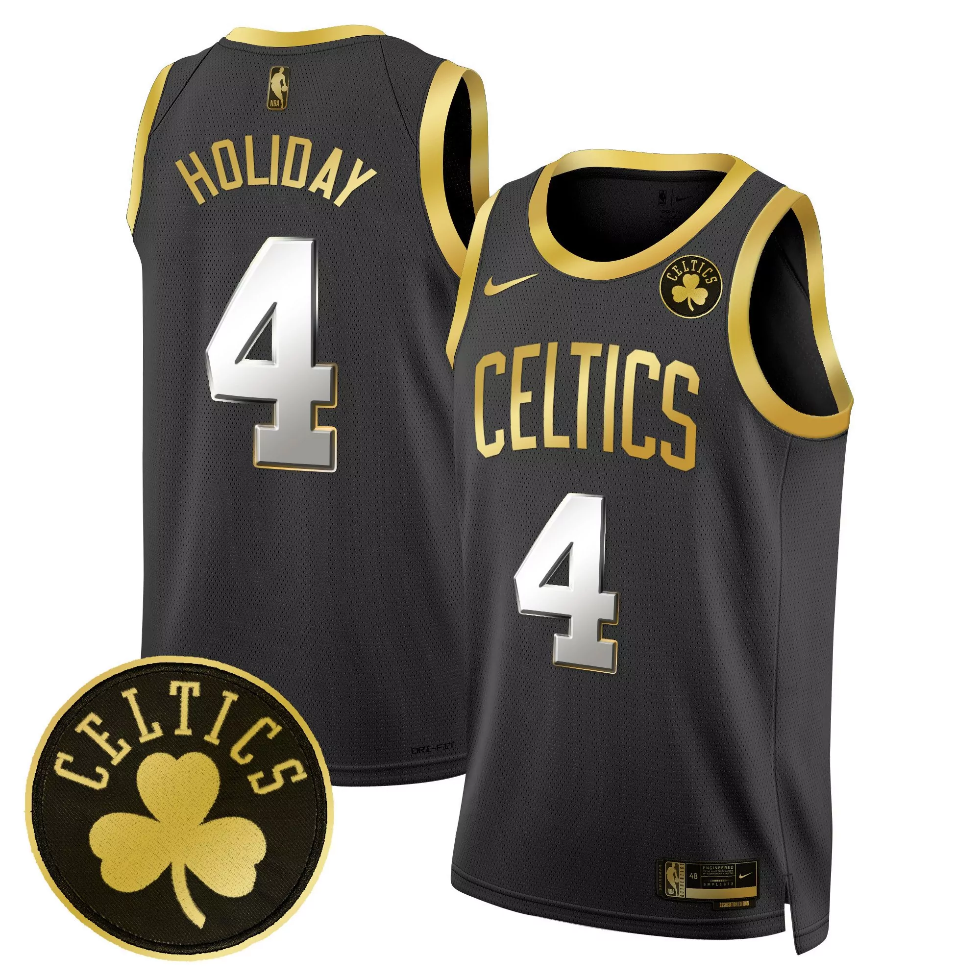 jrue holiday black gold mens boston celtics 2024 finals patch swingman jersey all stitched