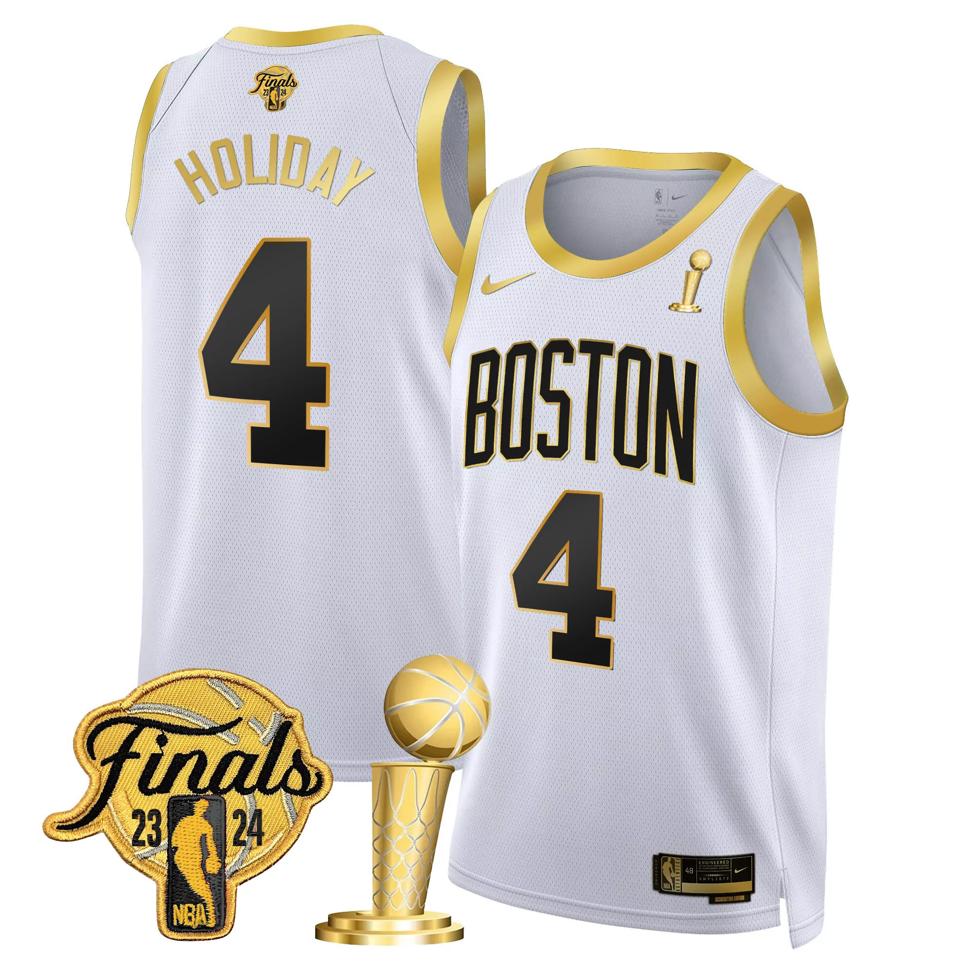 jrue holiday white gold mens boston celtics 2024 final champions patch swingman jersey all stitched