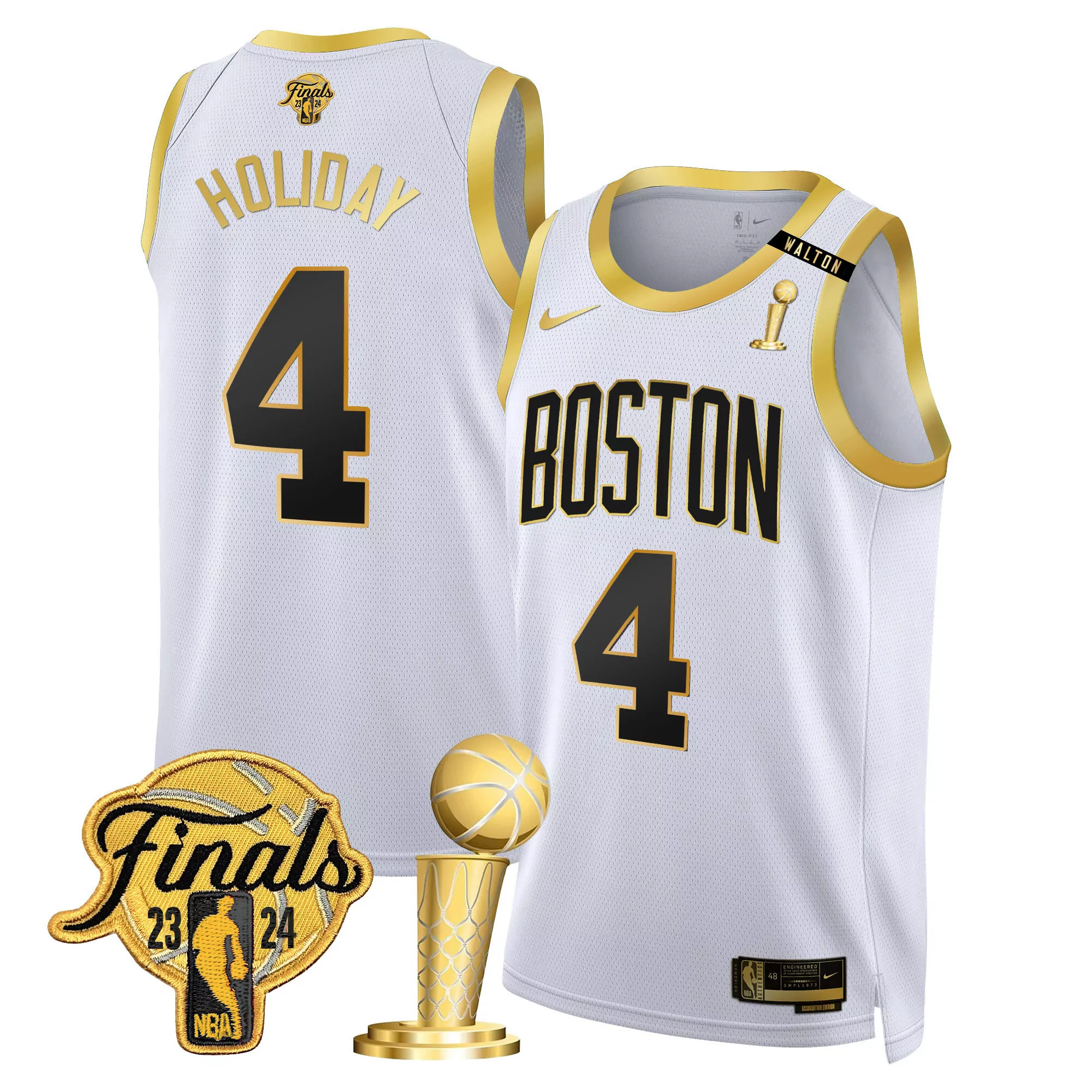 jrue holiday white gold mens boston celtics 2024 final champions patch swingman jersey all stitched