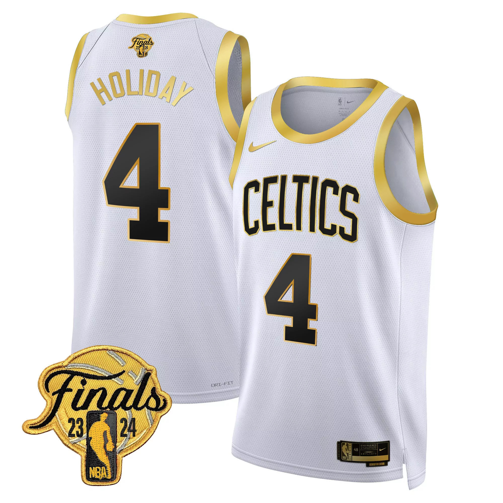 jrue holiday white gold mens boston celtics 2024 final champions patch swingman jersey all stitched