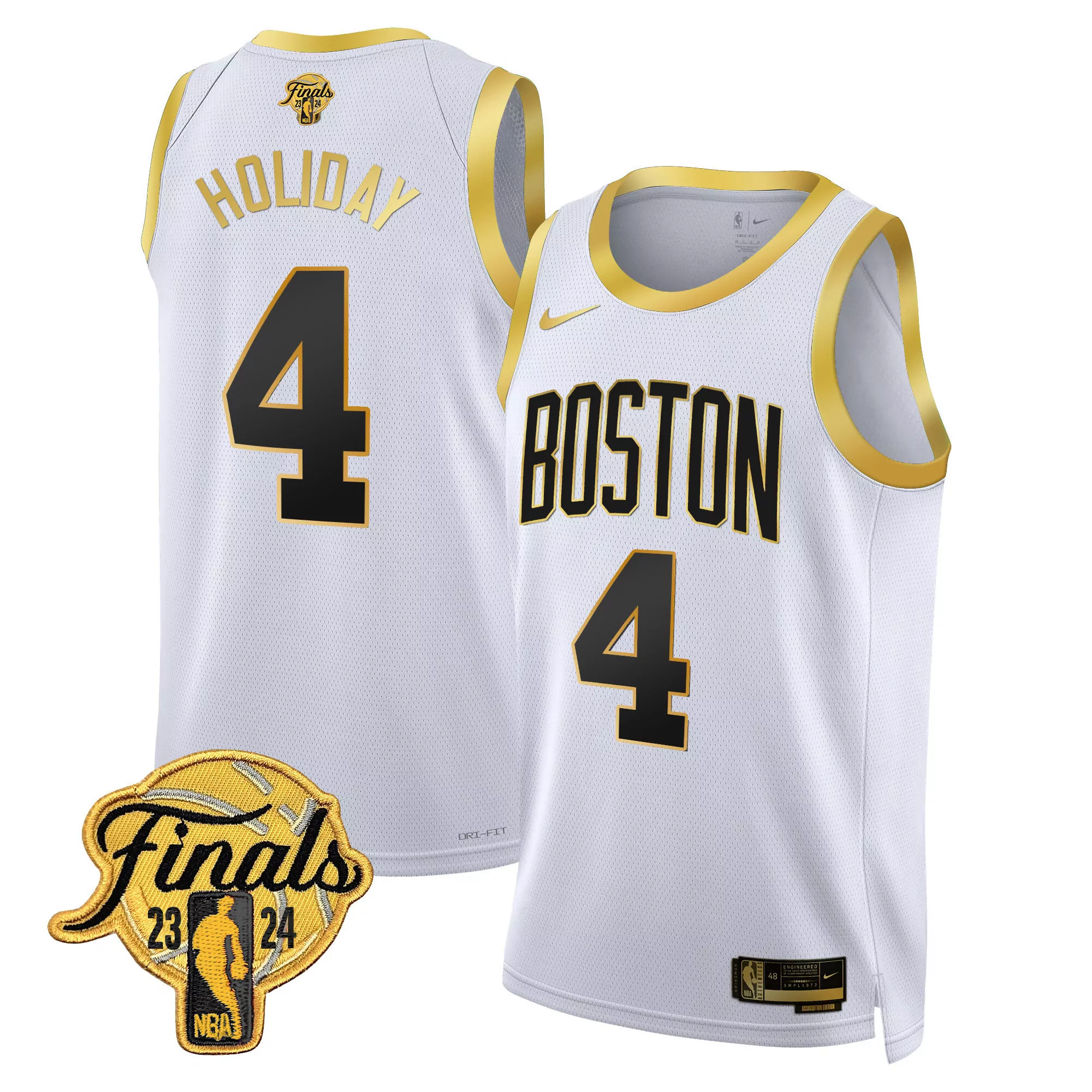 jrue holiday white gold mens boston celtics 2024 final champions patch swingman jersey all stitched