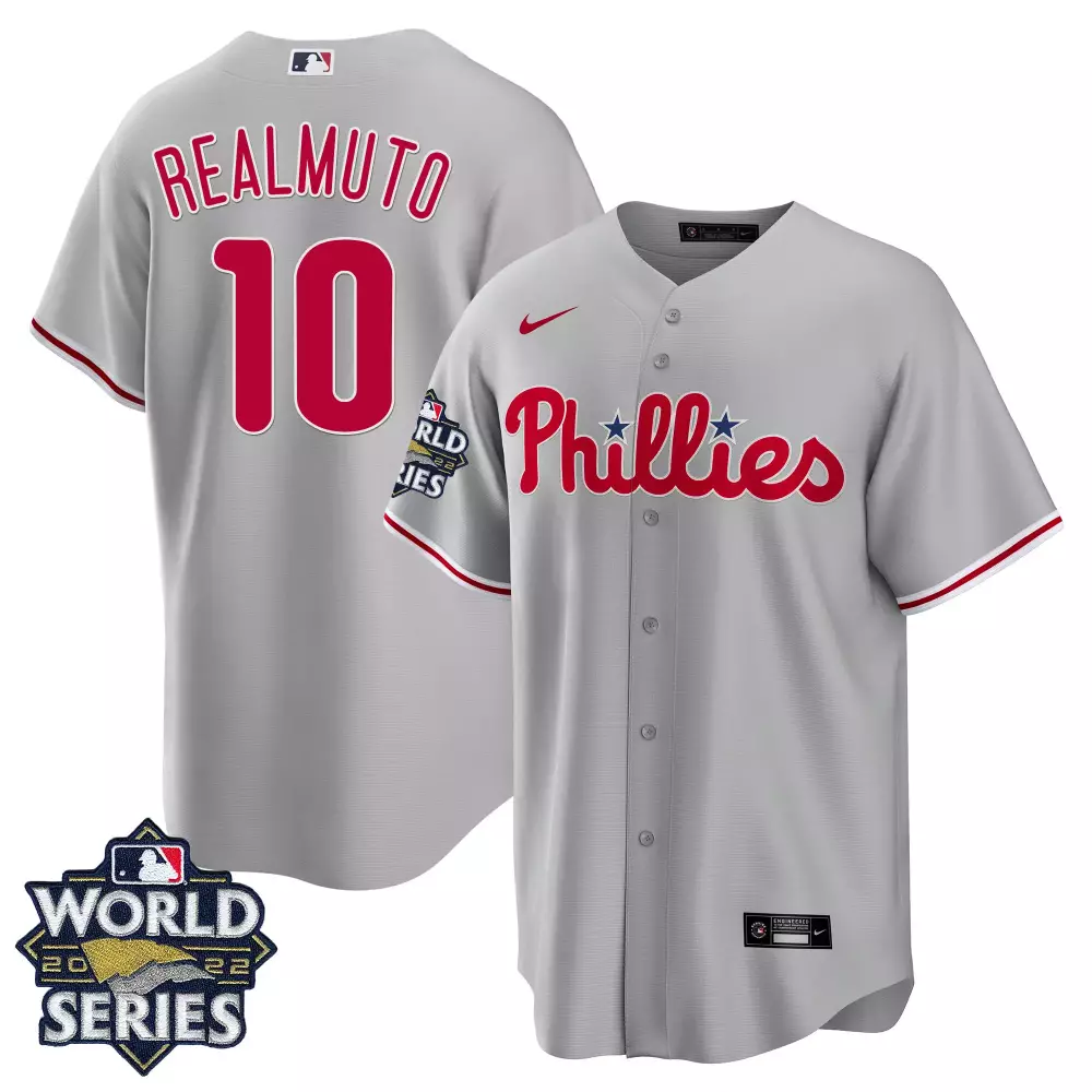 jt realmuto cool base mens philadelphia phillies gray road 2022 world series jersey all stitched