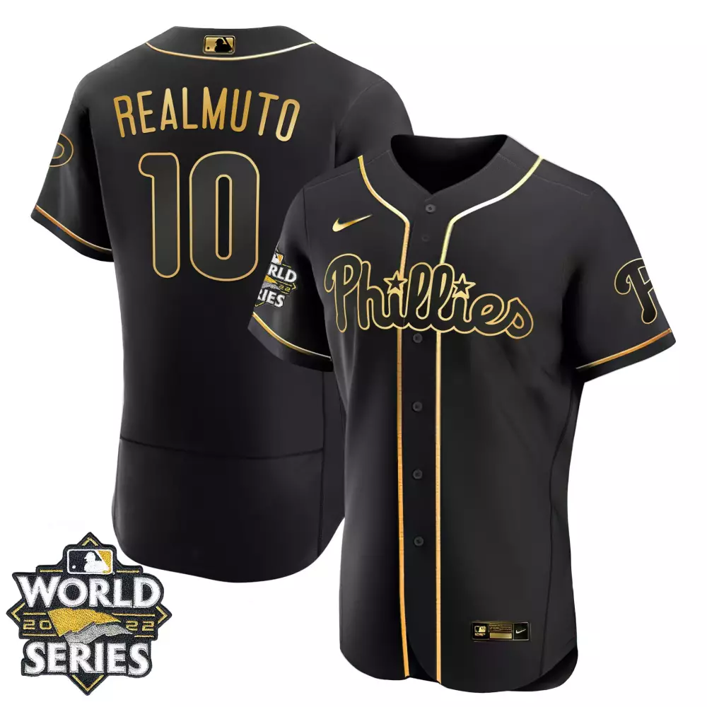 jt realmuto flex black womens philadelphia phillies gold 2022 world series jersey all stitched