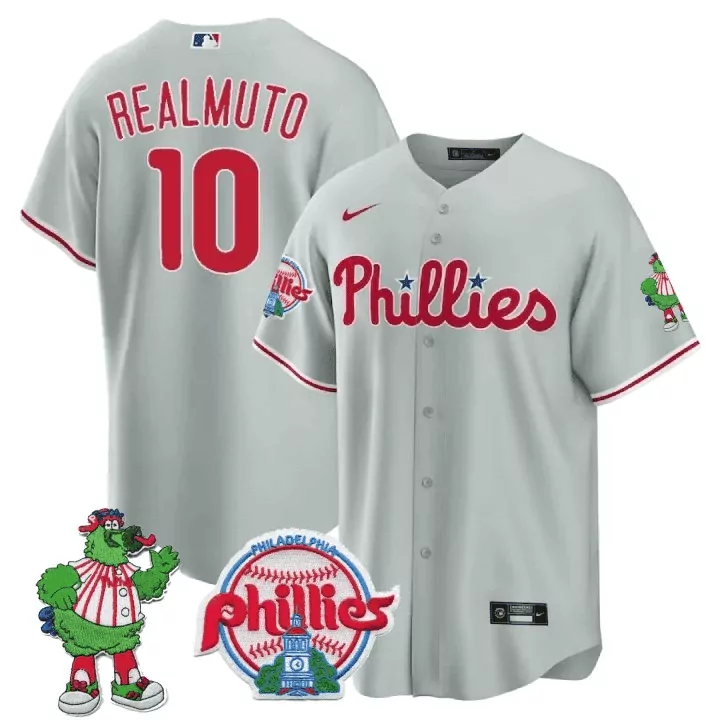 jt realmuto gray mens philadelphia phillies phillie phanatic patch cool base jersey all stitched