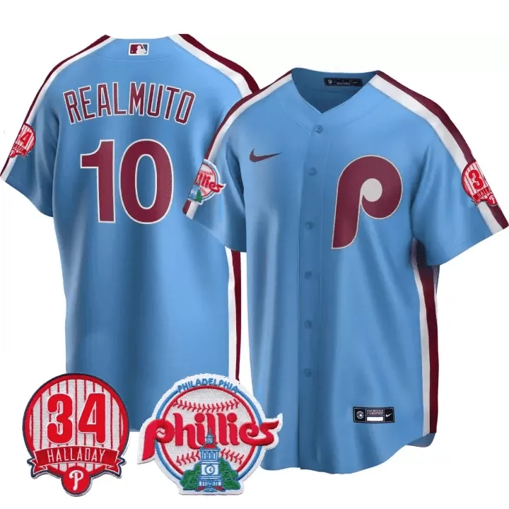 jt realmuto men philadelphia phillies cool base white gold 2022 world series jersey all stitched