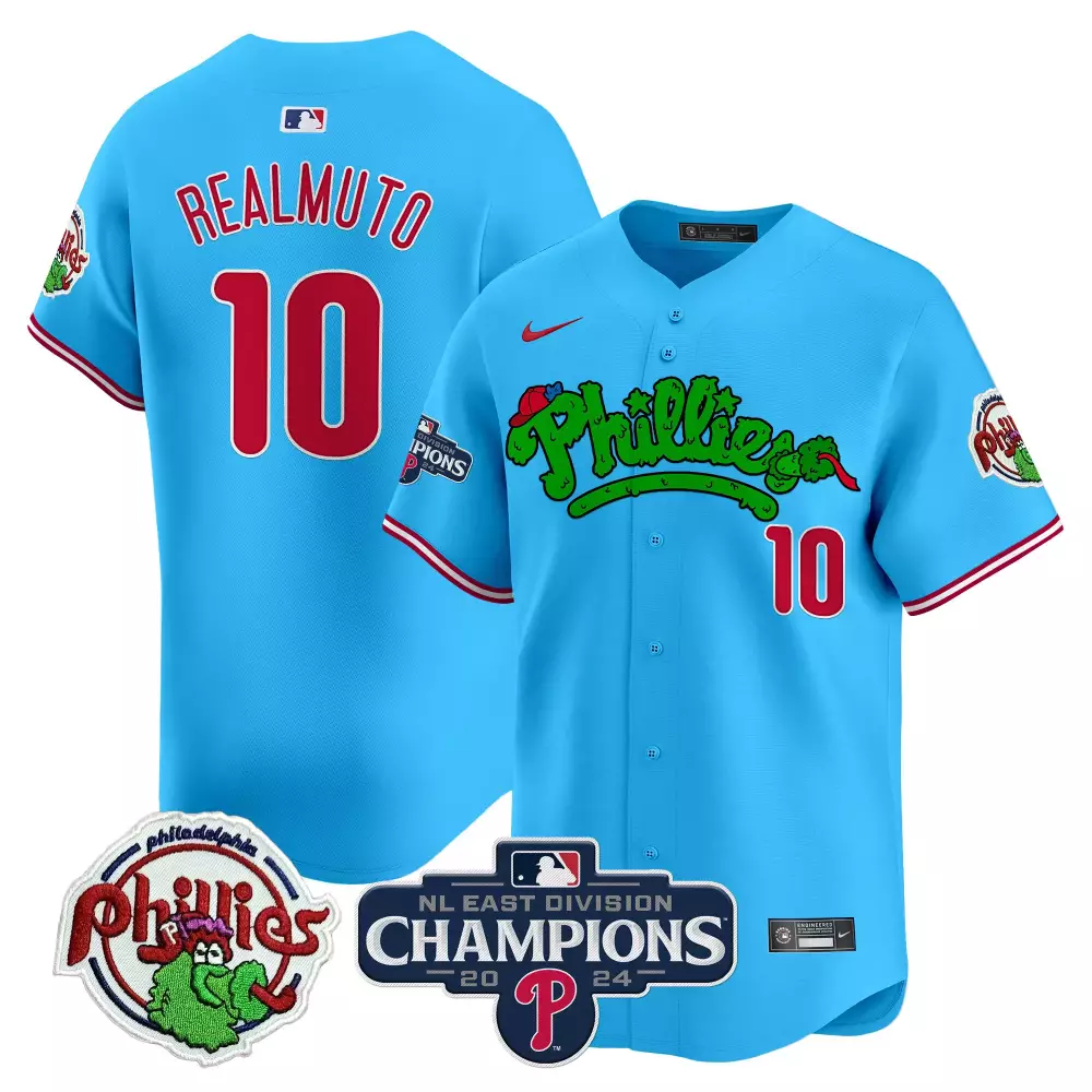 J.T. Realmuto Light Blue Men's Phillies Phanatic 2024 NL East Division Champions Vapor Premier Jersey | Limited Edition Stitched Fan Gear | For Men, Women & Youth