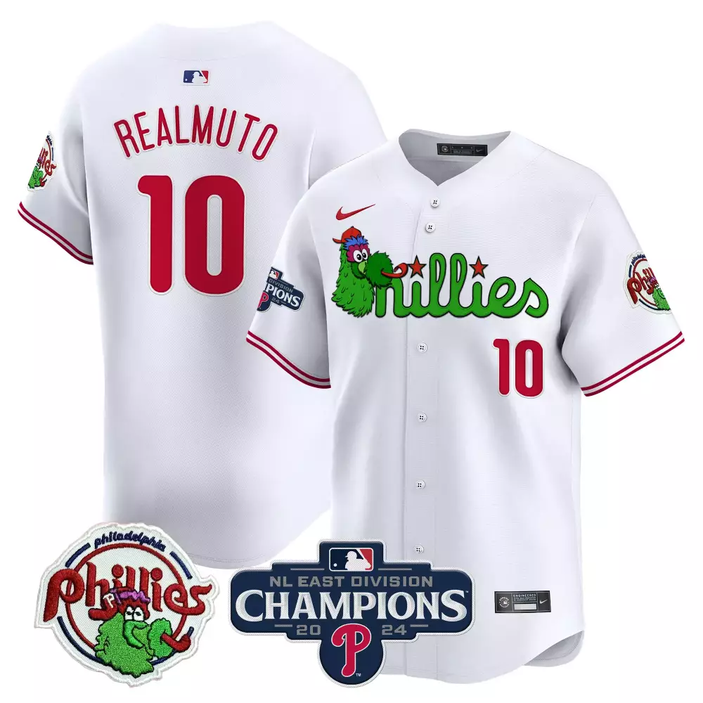 Realmuto Phillies 2024 NL East Champions Vapor Premier Jersey V2 | Stitched White Limited Edition Fan Gear | For Men, Women & Youth