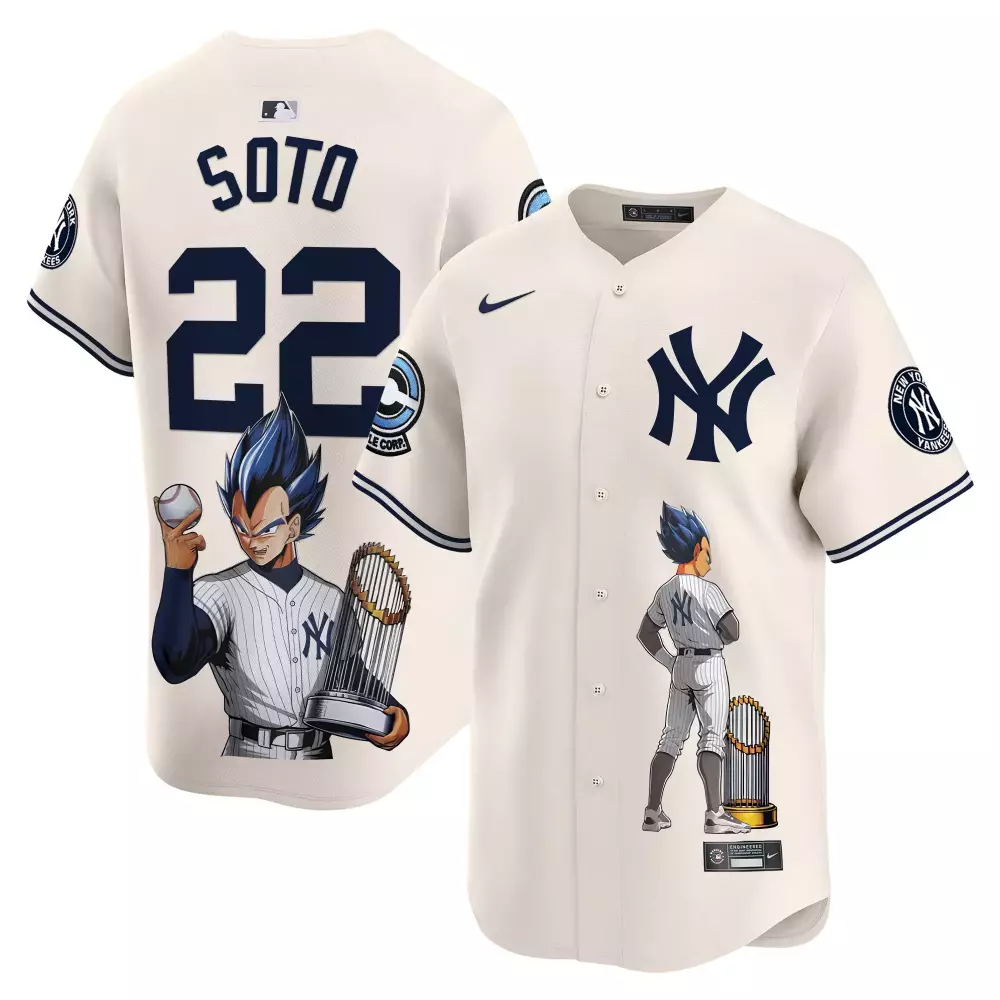 Juan Soto Yankees Vegeta Dragon Ball Cream Jersey | Vapor Premier Limited Edition | Cool Fan Gear for Men, Women & Youth