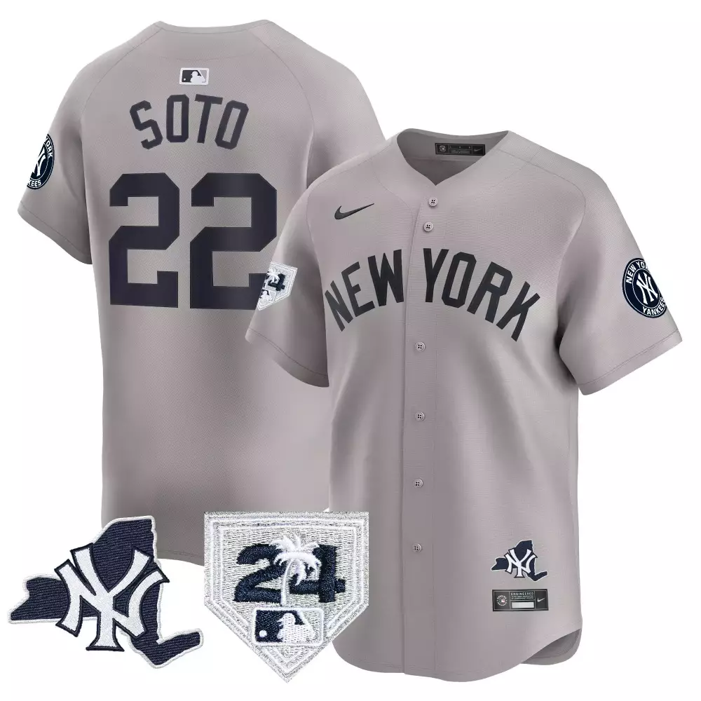 Juan Soto New York Yankees New York Patch Gray Vapor Premier Limited Jersey | Stitched Fan Gear for Men, Women & Youth