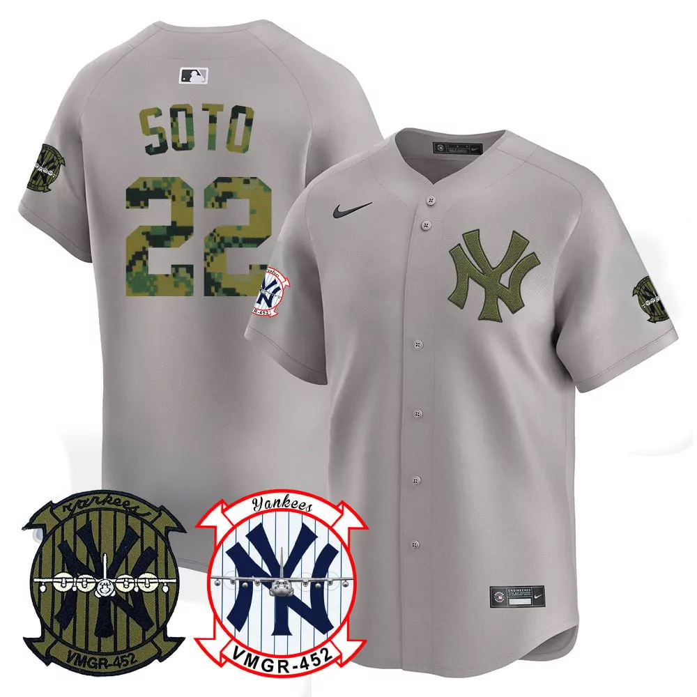 Juan Soto New York Yankees Woodland USMC Alternate Gray Vapor Premier Limited Jersey | Stitched Fan Gear for Men, Women & Youth