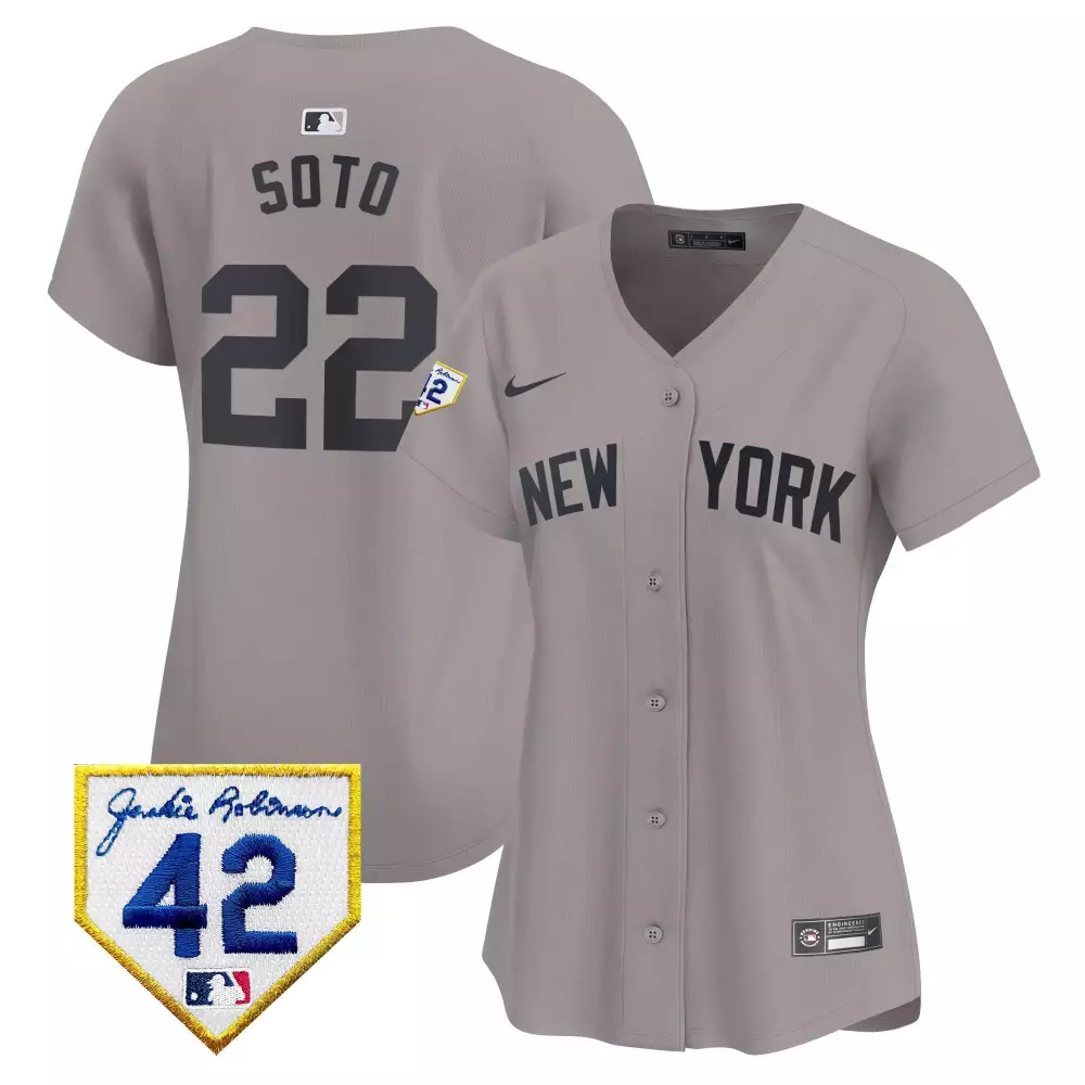 juan soto gray womens new york yankees 2024 jackie robinson patch vapor premier limited jersey all stitched