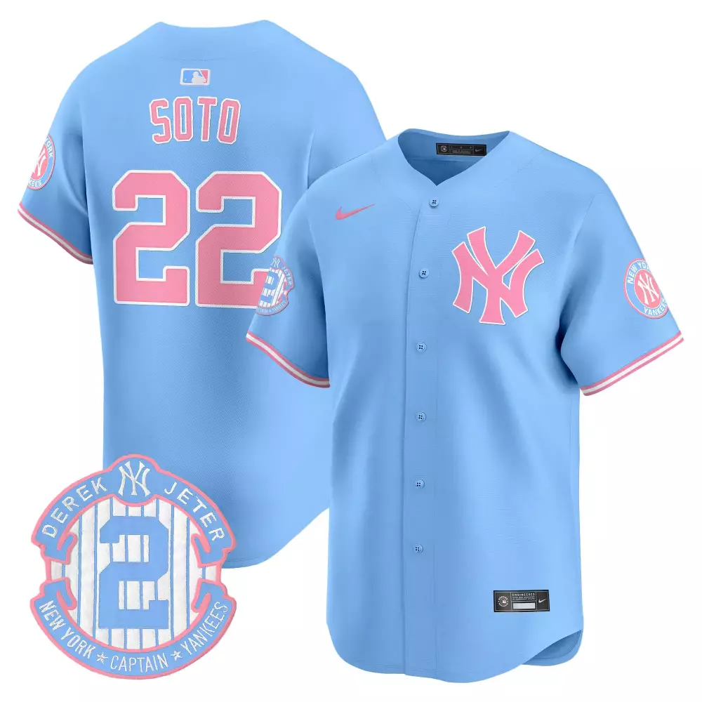 juan soto light blue unisex new york yankees bubblegum pink vapor premier limited jersey all stitched