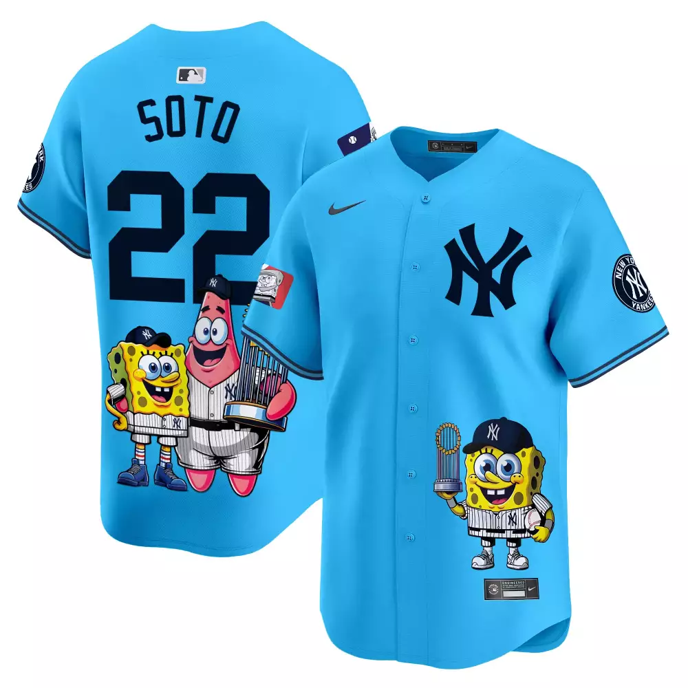 juan soto light blue unisex new york yankees spongebob squarepants vapor premier limited jersey printed