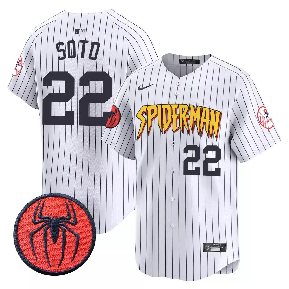 juan soto pinstripe mens new york yankees spiderman vapor premier limited jersey all stitched
