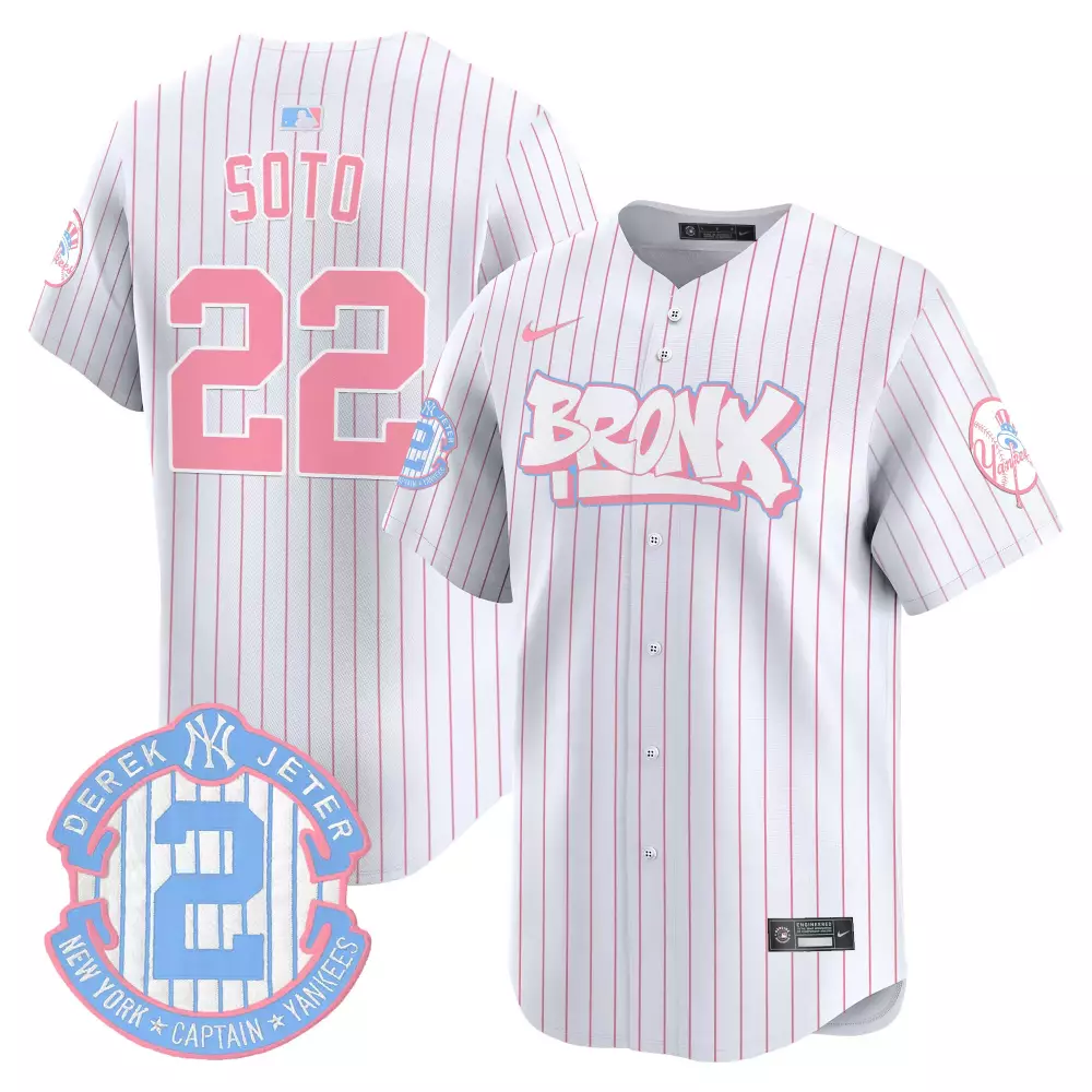juan soto pinstripe unisex new york yankees the bronx graffiti bubblegum pink vapor premier limited jersey v2 all stitch