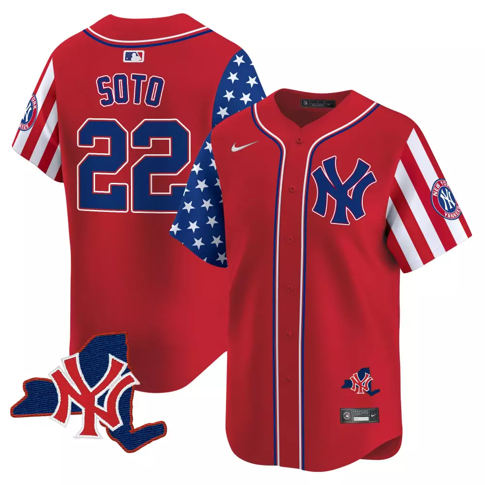 Juan Soto Red Yankees Jersey | 2024 Independence Day Vapor Premier Limited Edition V2 | Fan Gear for Men, Women & Youth