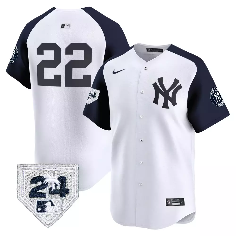 juan soto white alternate mens new york yankees 2024 spring training patch vapor premier limited jersey v5 all stitched
