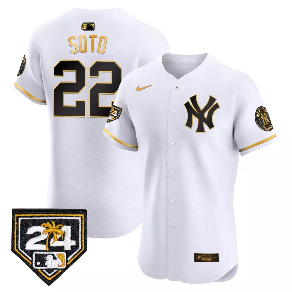 juan soto white gold mens new york yankees 2024 spring training patch vapor premier elite jersey v2 all stitched