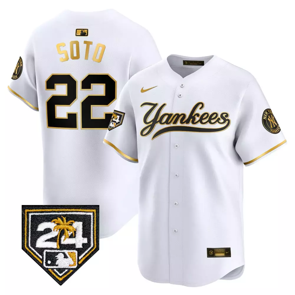 juan soto white gold mens new york yankees 2024 spring training patch vapor premier limited jersey v5 all stitched
