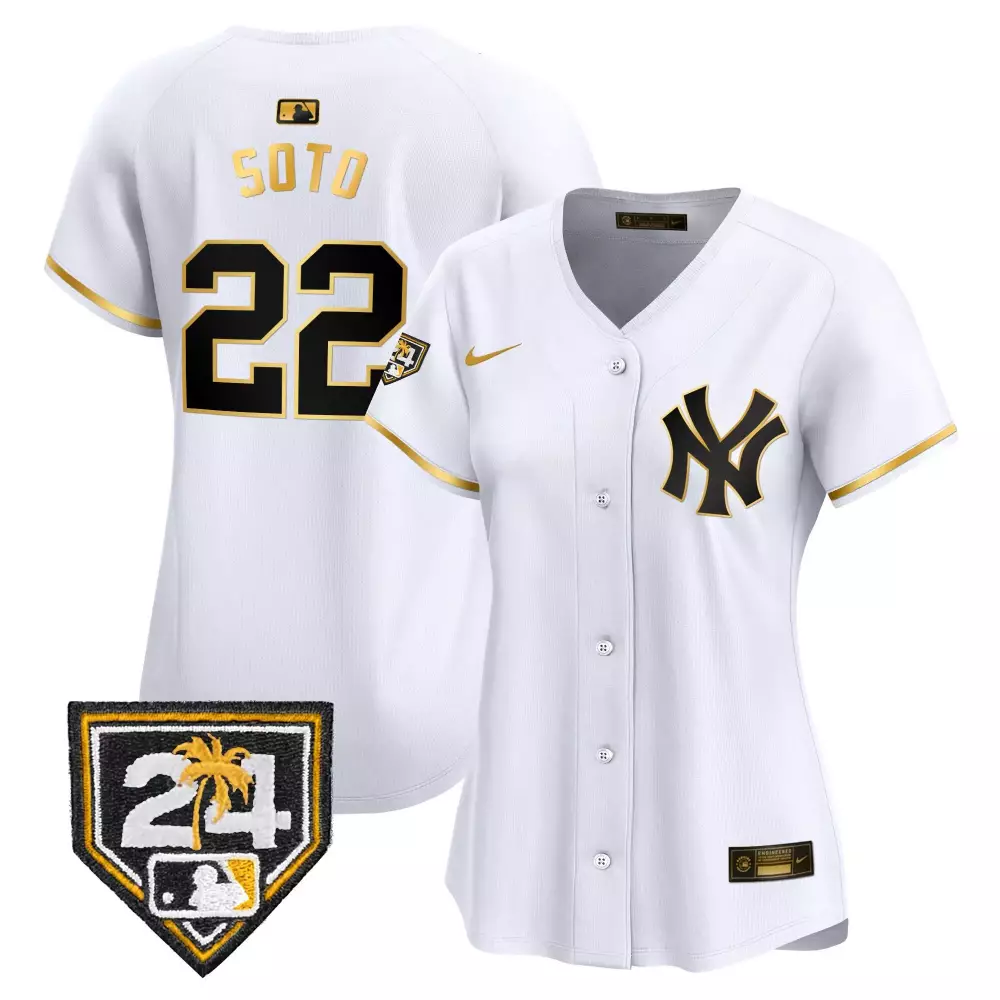 juan soto white gold womens new york yankees 2024 jackie robinson patch vapor premier limited jersey all stitched