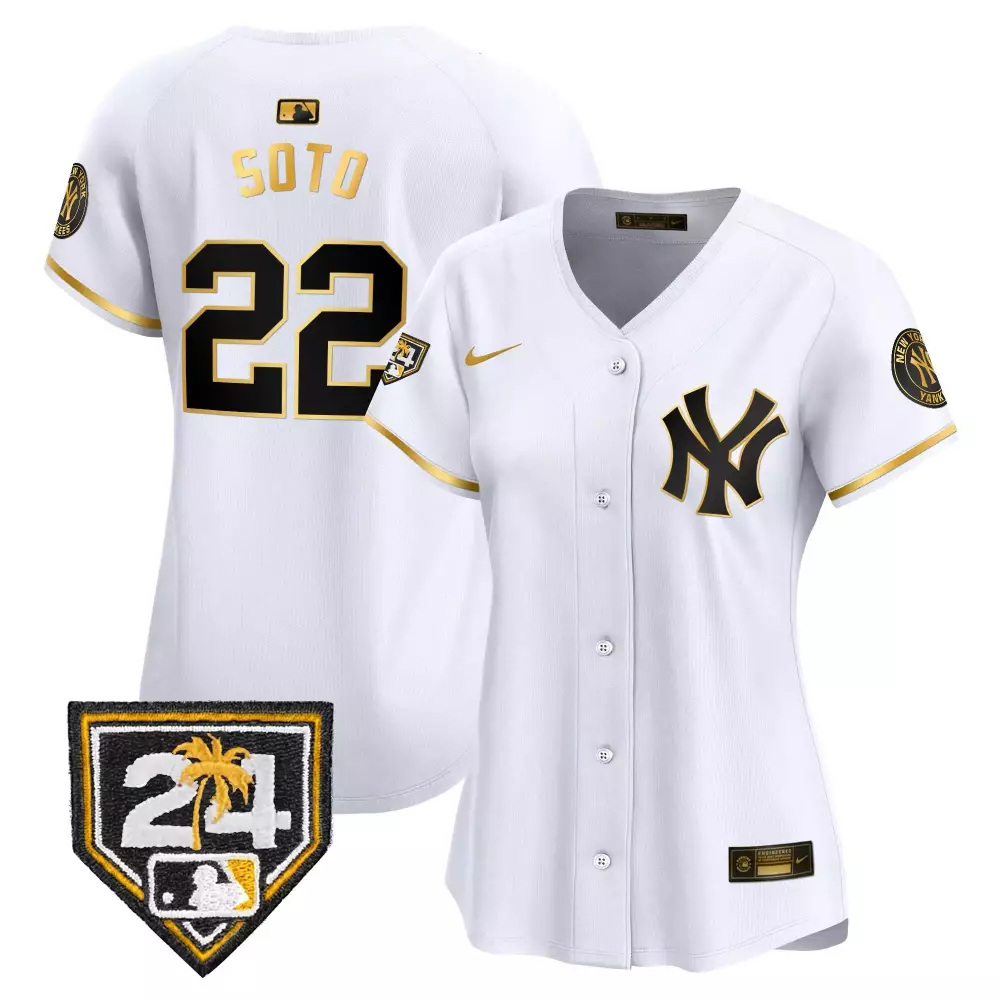 juan soto white gold womens new york yankees 2024 jackie robinson patch vapor premier limited jersey all stitched