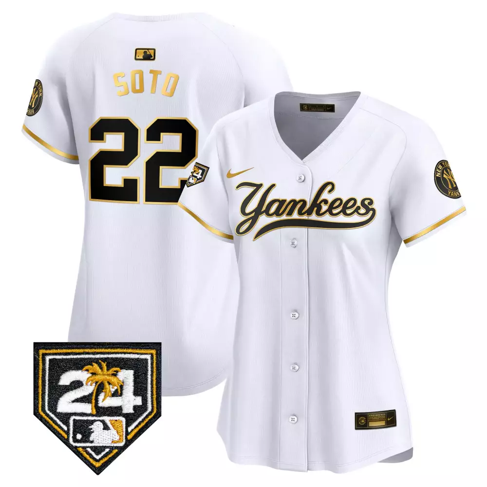 juan soto white gold womens new york yankees 2024 jackie robinson patch vapor premier limited jersey all stitched