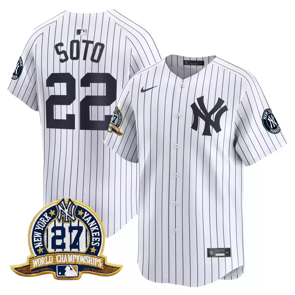 juan soto white mens new york yankees 27 time champions patch vapor premier limited jersey all stitched