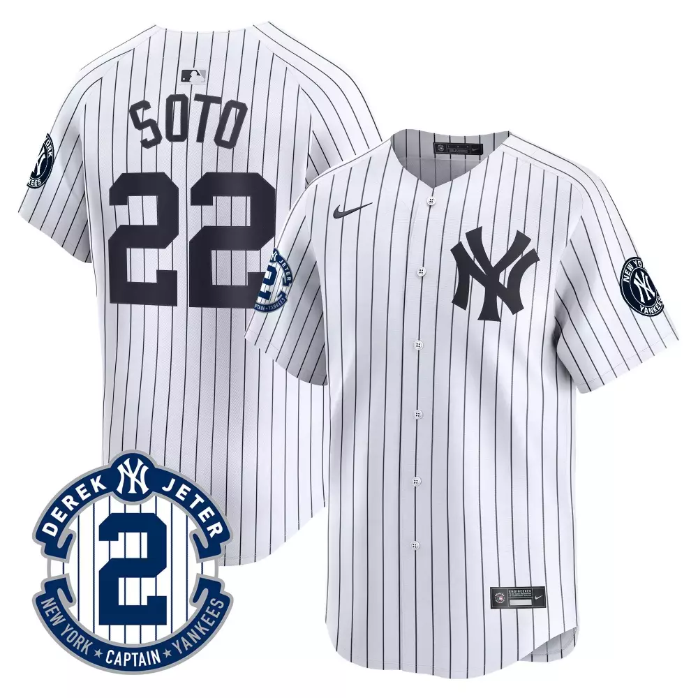 juan soto white mens new york yankees derek jeter patch 2024 world series vapor premier limited jersey all stitched