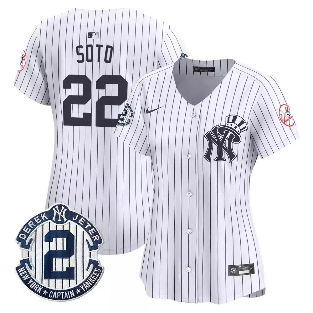 juan soto white womens new york yankees derek jeter patch vapor premier limited jersey all stitched