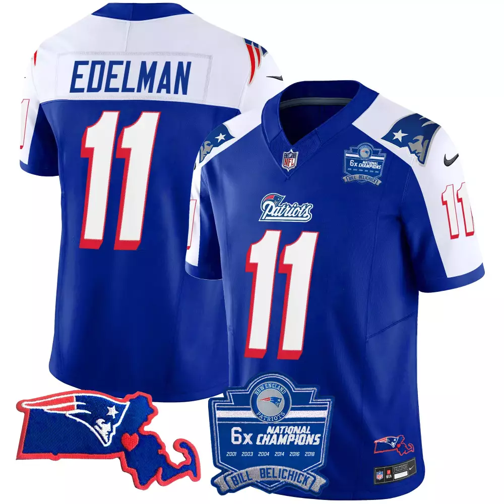 julian edelman 1996 alternate mens new england patriots bill belichick 6x champions patch vapor jersey all stitched