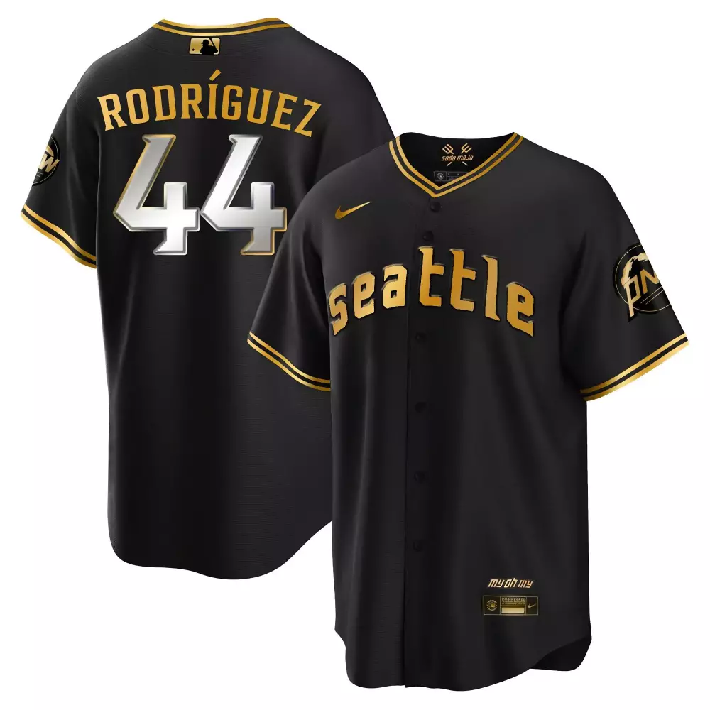 julio rodriguez cool black gold mens seattle mariners 2023 city connect gold fan made jersey all stitched